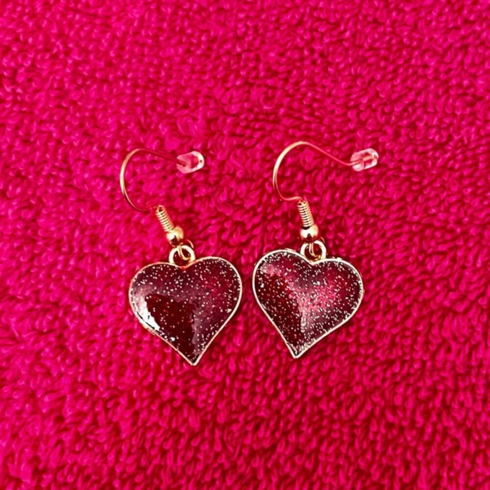 Lovely Vintage Earrings Glittery Dark Red Maroon Hearts